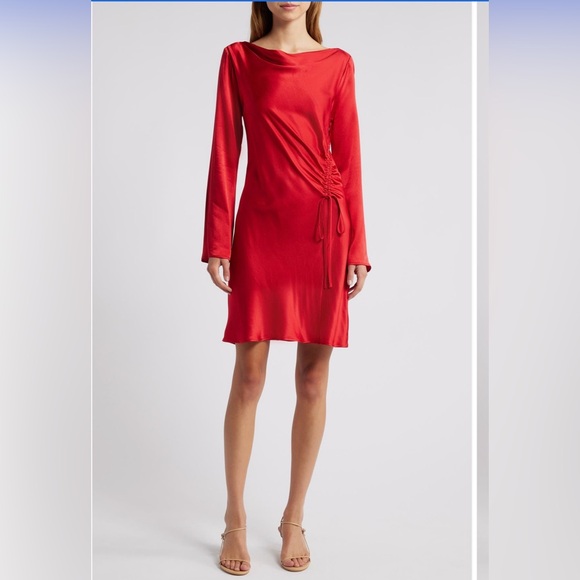 Rails Dresses & Skirts - Rails‎ Alessandra Long Sleeve Ruched Satin Dress mini knee length Red medium NWT